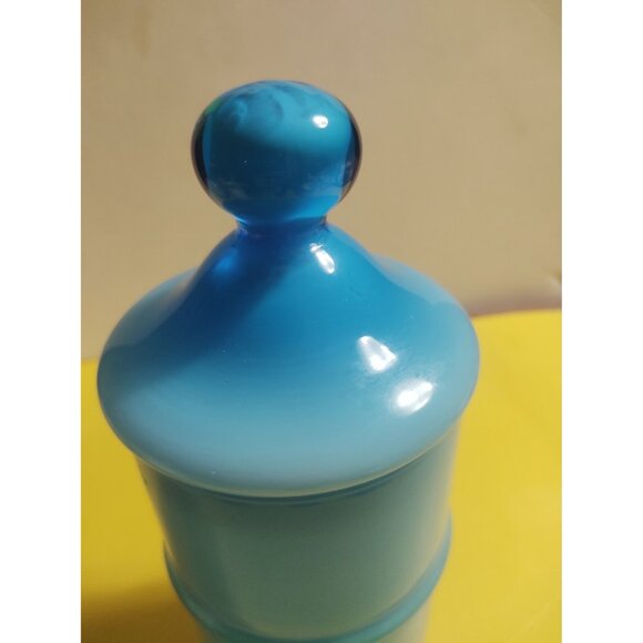 9" Gunnar Ander Design Encased Blue/Turquoise Opaline Art Glass Jar Lidded - Picture 2 of 12